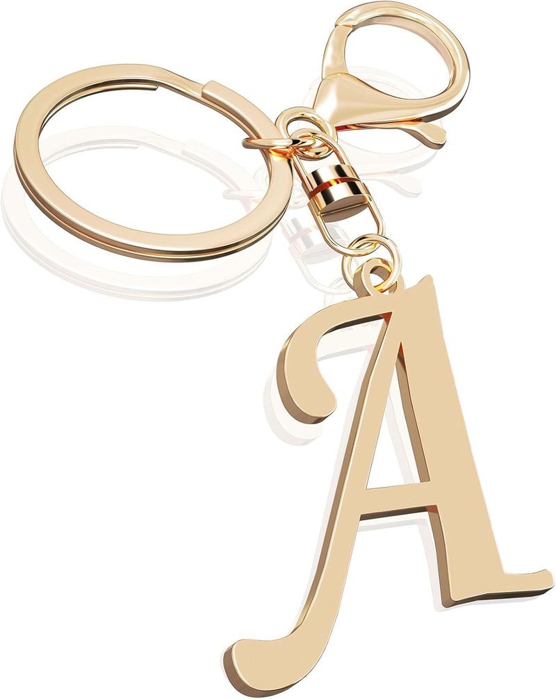 Suweibuke Cute Stainless Steel Gold Initial Letter Keychain for Women Girl, Charms for Key Handbag Backpack Bag, Personalized Gift - Image 1